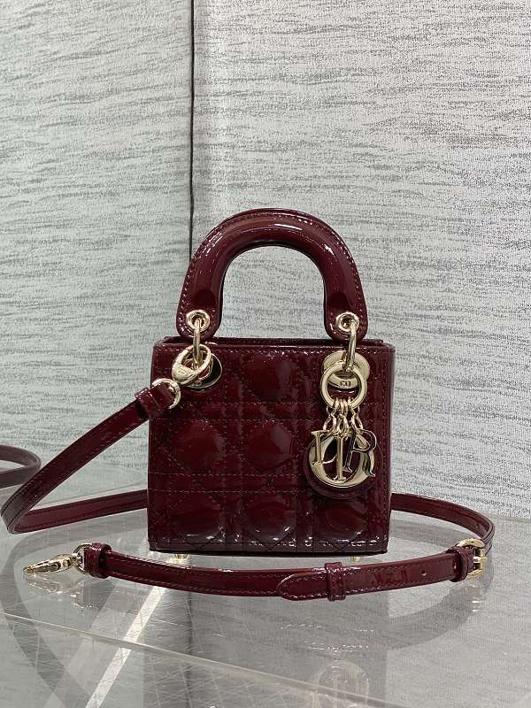 Lady D-Joy Bag Micro Burgundy Patent