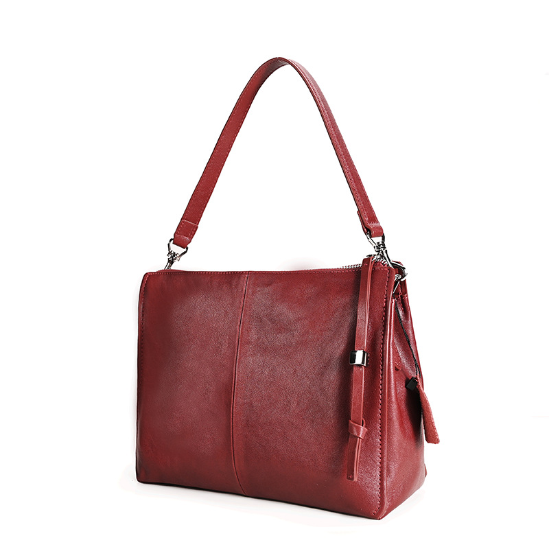 Burgundy Full-Grain Leather Shoulder Bag