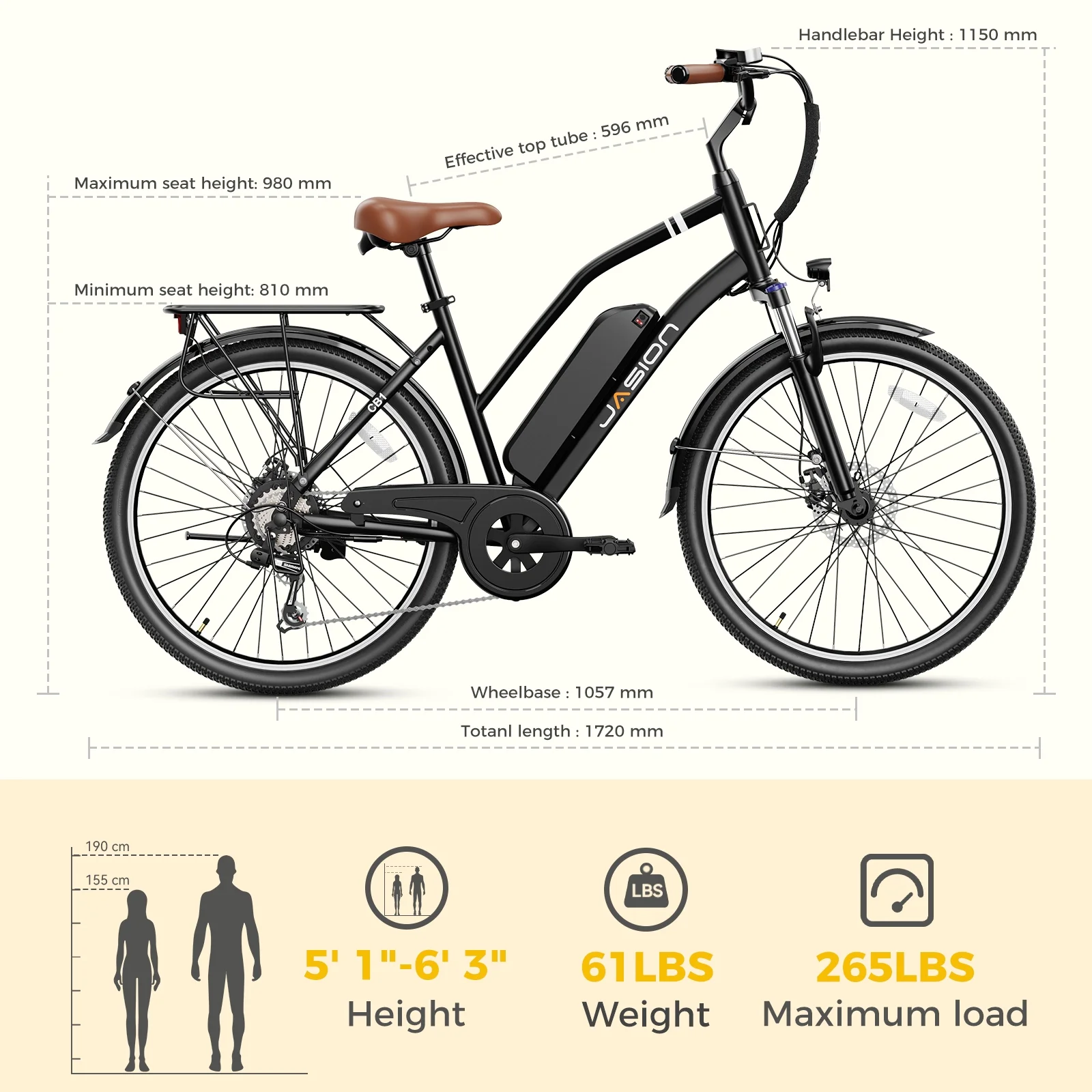 Jasion CB1 26in Electric Cruiser Bike, 500W, 450Wh