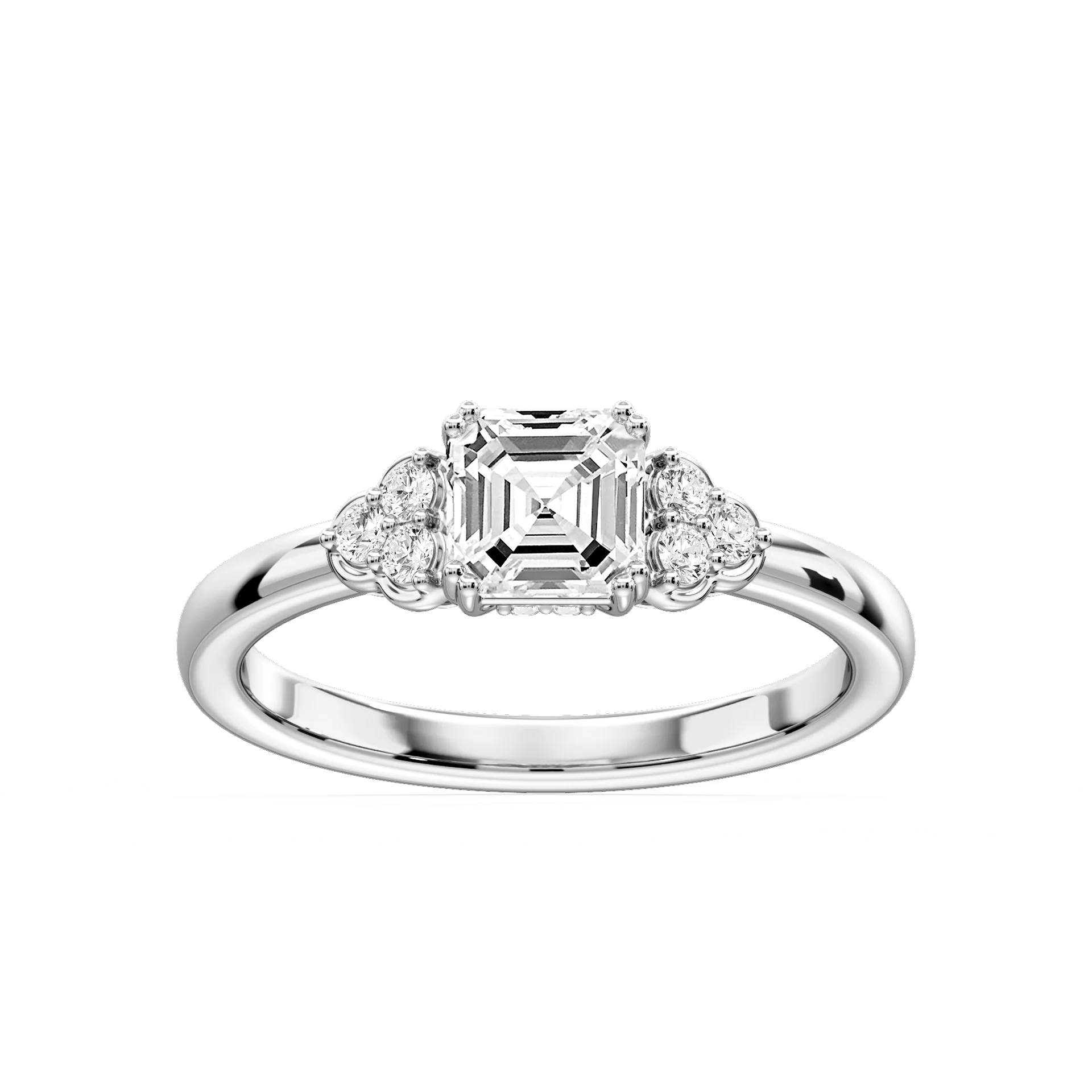 Viviana Asscher Lab Grown Diamond Double Prong Side Stone Engagement Ring