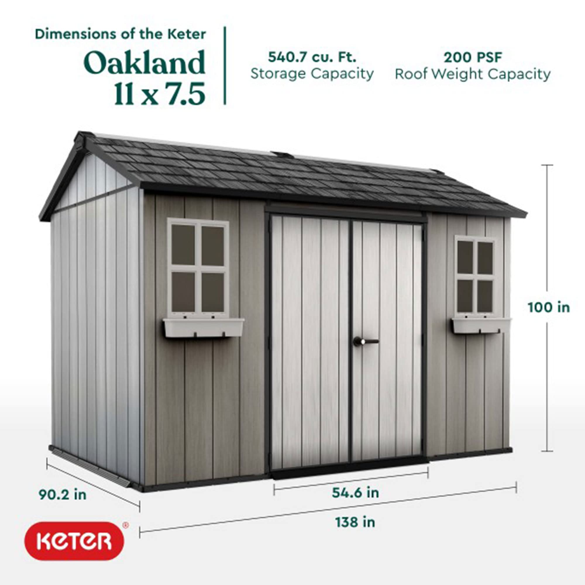 Oakland 11 ft. W x 7.5 ft. D Plastic Storage Shed