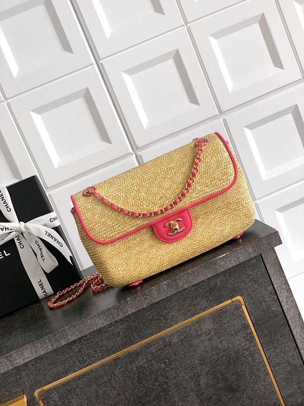 Chanel Tweed Flap Bag Yellow Pink