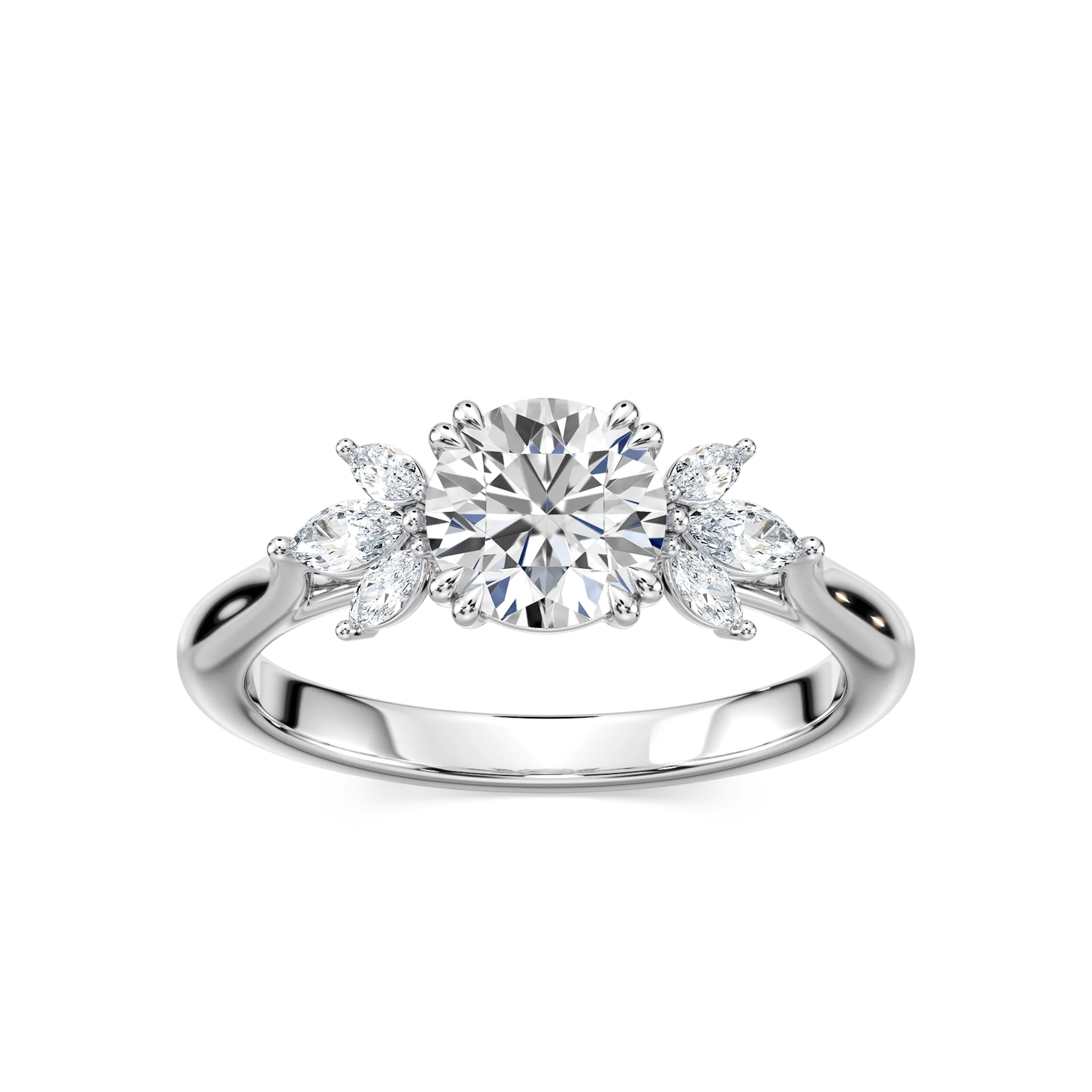 Saffron Lab Grown Diamond Flower Side Stone Engagement Ring