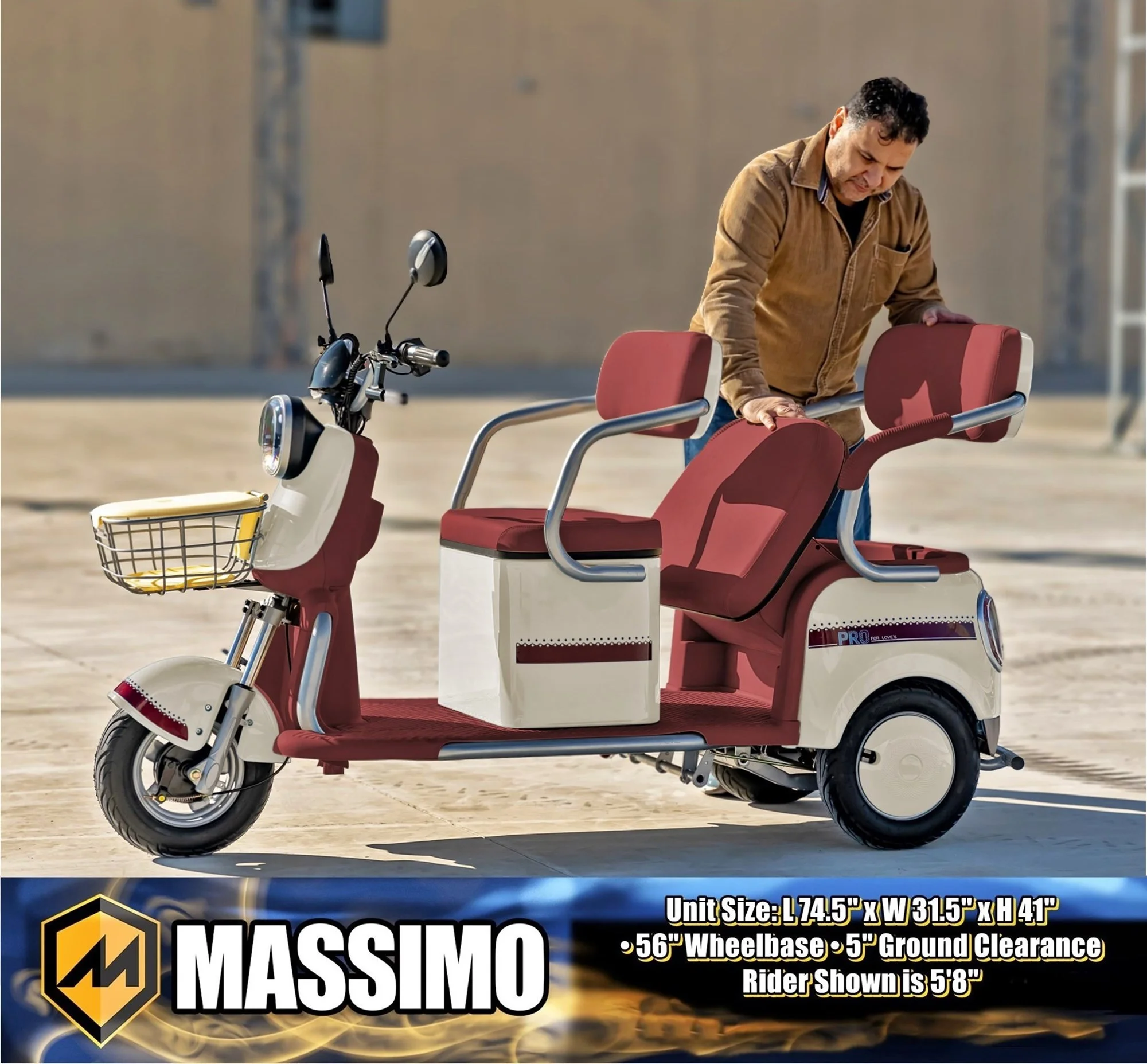 Massimo MGC Two-Seat 3-Wheel Electric Cart, Blue