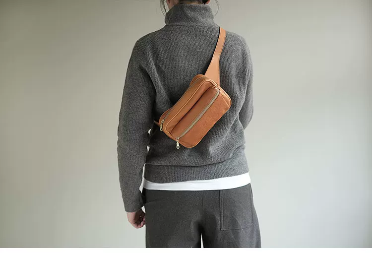 genuine leather retro trendy functional chest bag