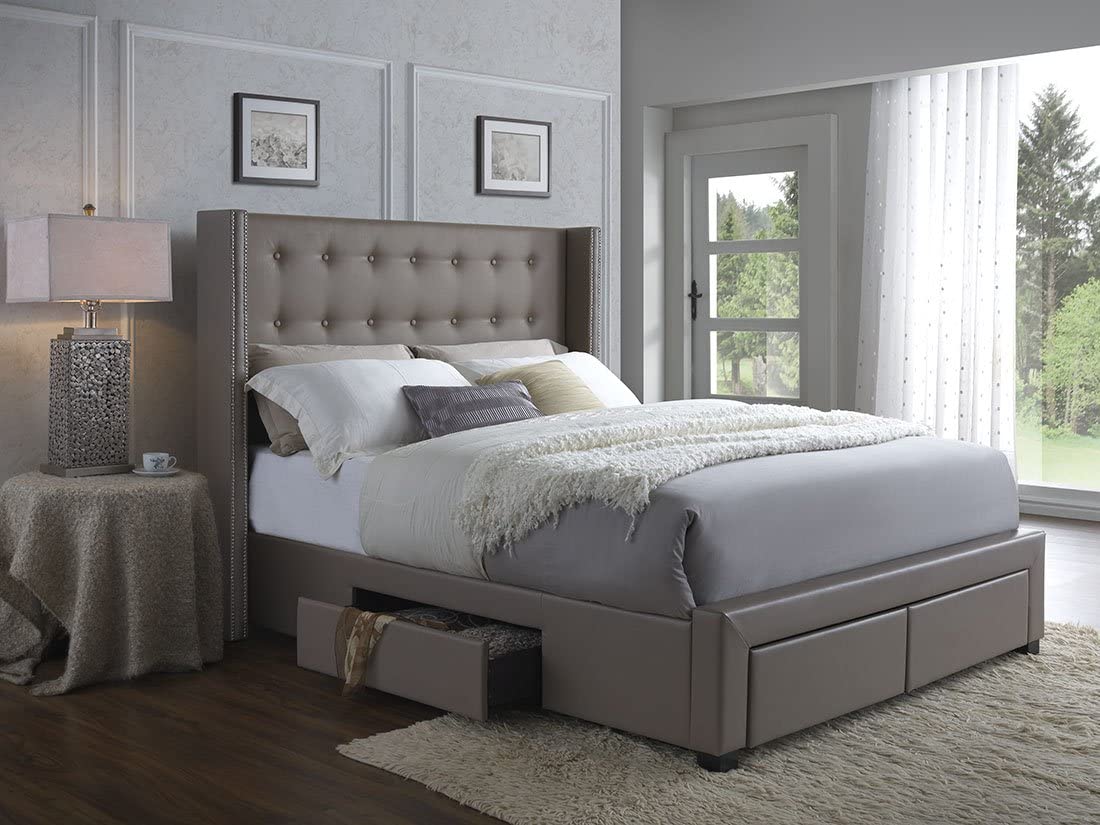 Savoy Tufted Upholstered Wingback Panel Storage Bed Frame