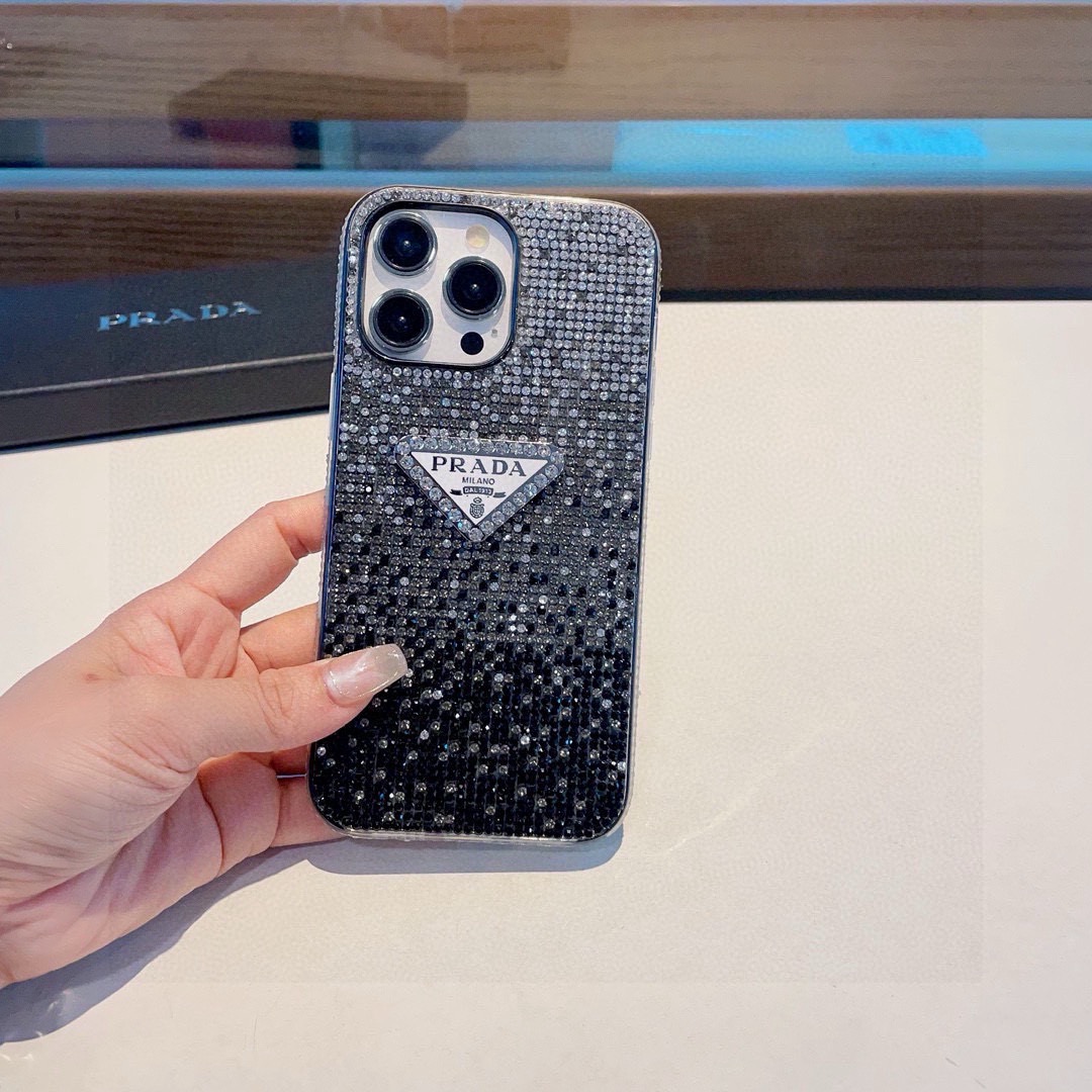 Prada Style Gradient Full Rhinestone Glitter Phone Case