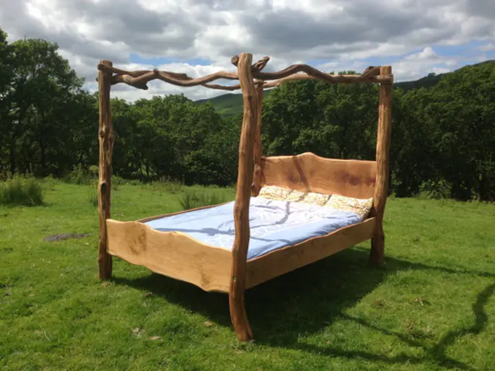 Rustic Oak Four Poster Tree Bed (comes with full size mattress)