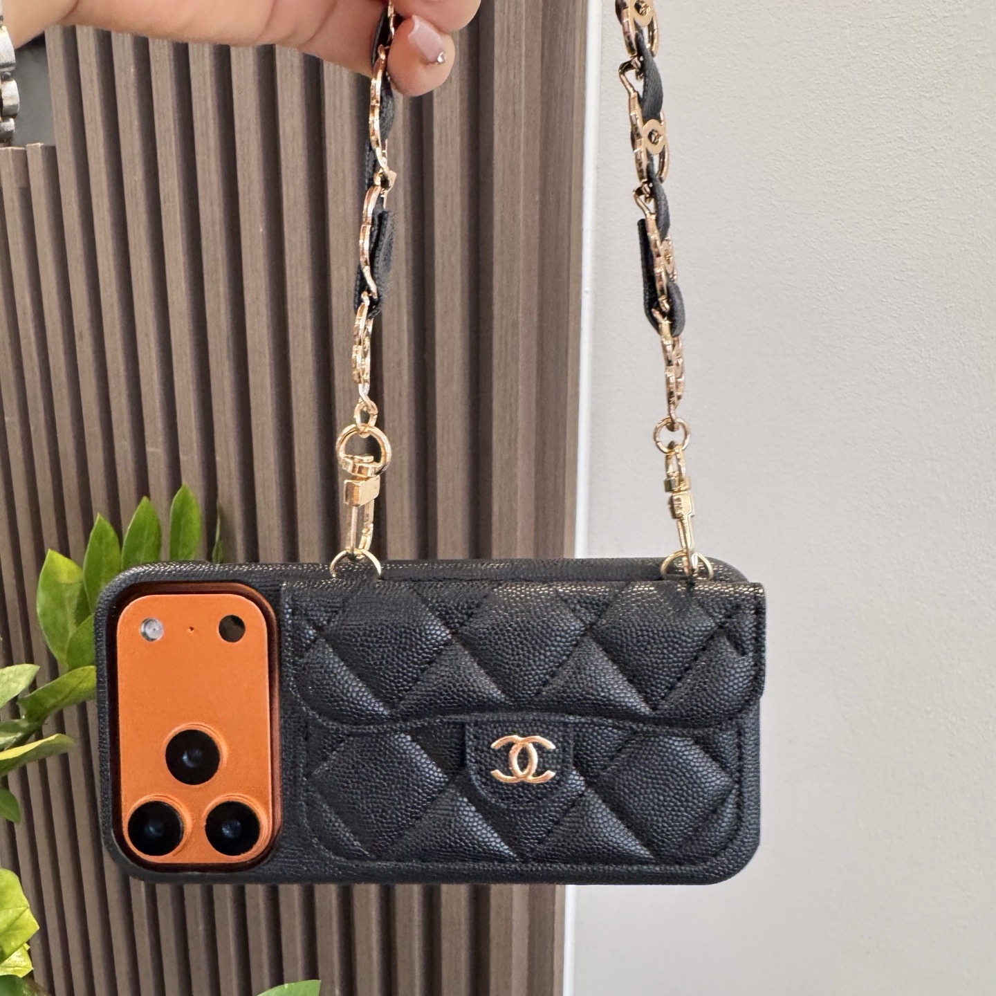 Chanel Quilted Caviar Leather Card Holder Chain Strap Luxury Phone Case
