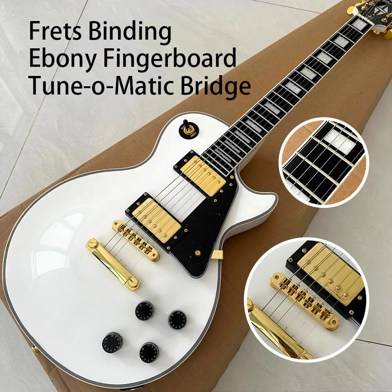 Alpine White LP Electric Guitar, Fret Binding, Tune-o-Matic Bridge Top