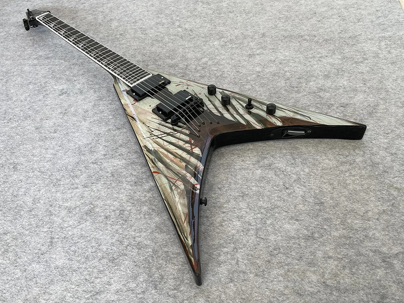 Shaped V Dovetail Flying Electric Guitar, Rosewoodd Fingerboard Active Pickup Top