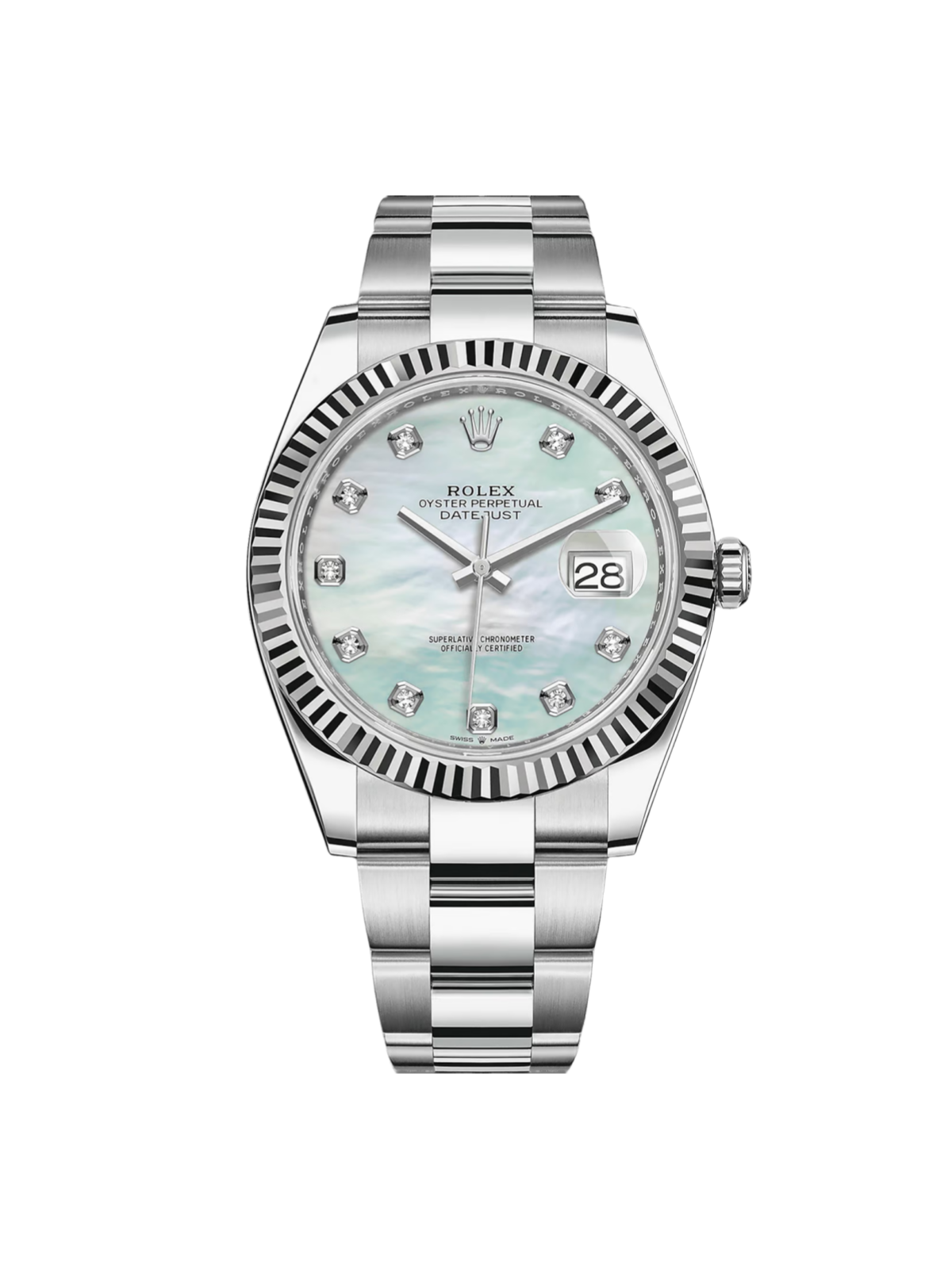 【Super Clone】RLX  Datejust 41 Mother of Pearl Diamond Stainless Steel Fluted Oyster - 126334