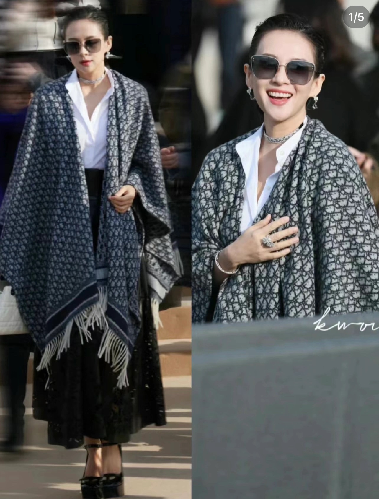 Dior Oblique Shawl Brown and Navy and Green