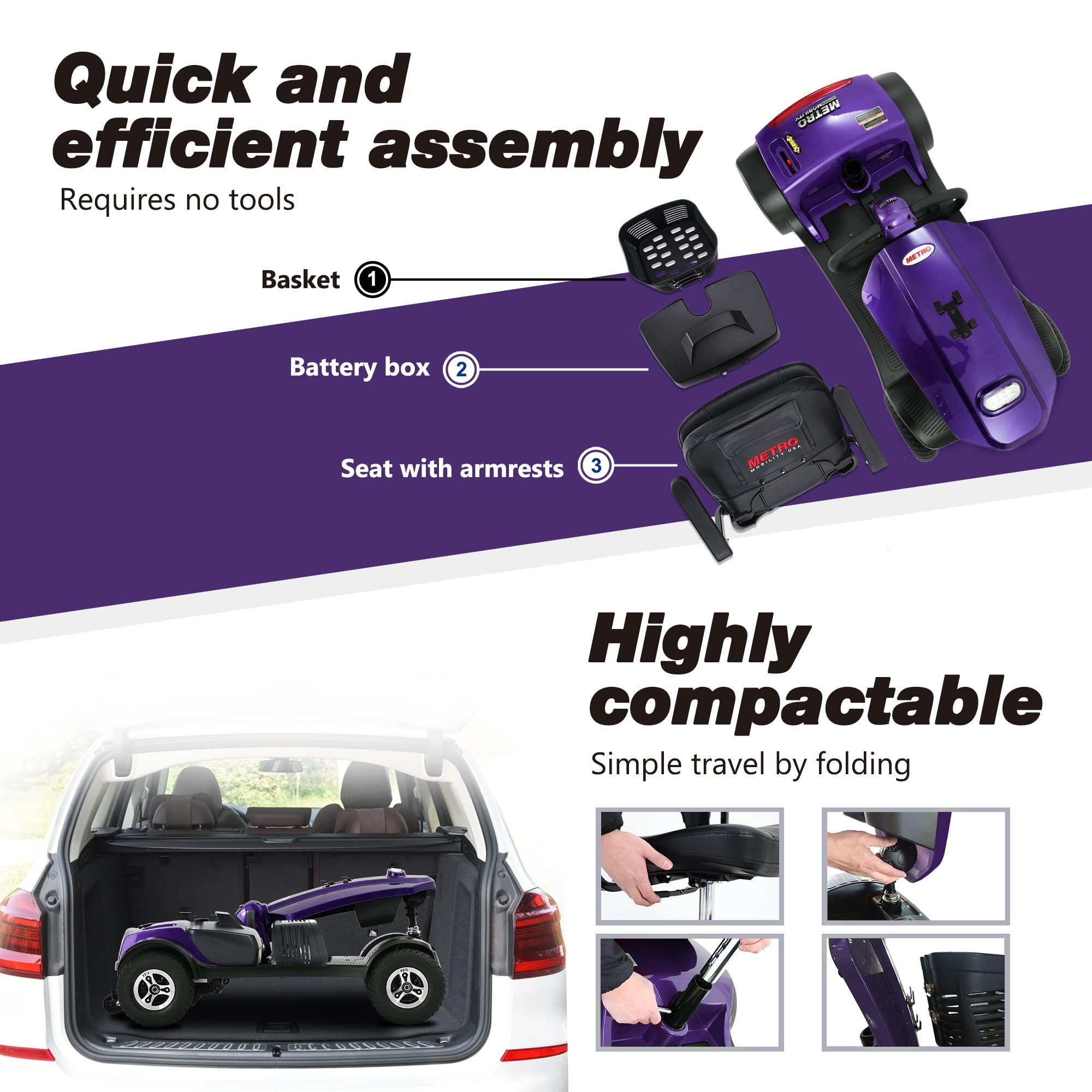 Electric Mobility Scooter for Adults Wheelchair Device for Travel
