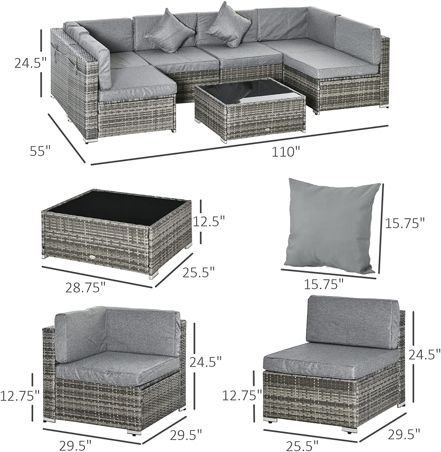 7 Pcs Rattan Furniture Set