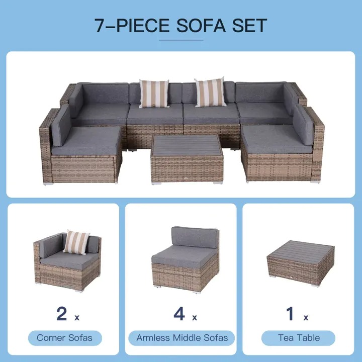 Outsunny 7 Piece Terrace Rattan Sofa Set All Weather