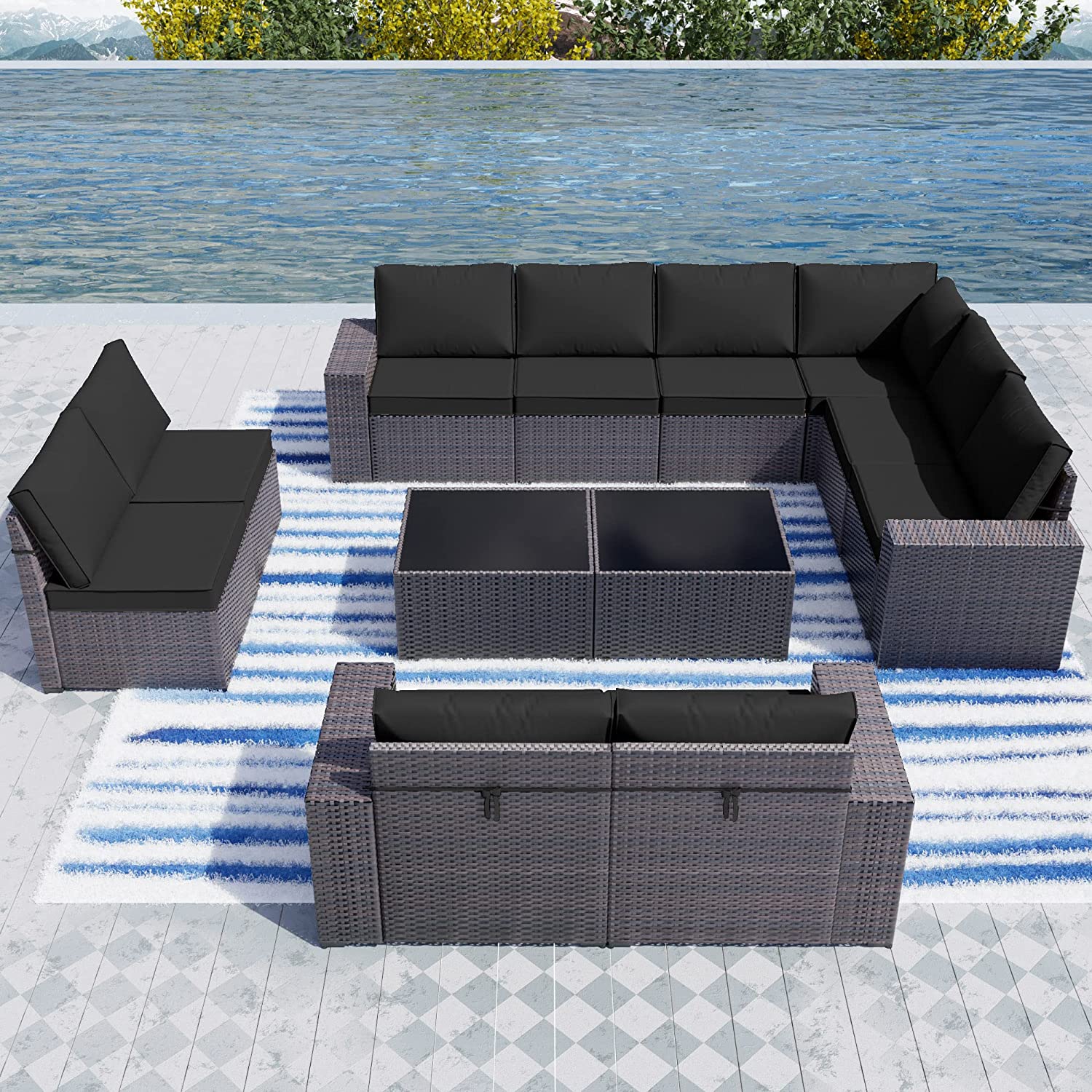 Outdoor Patio Furniture Set 12 Pcs Sectional Rattan Sofa Set