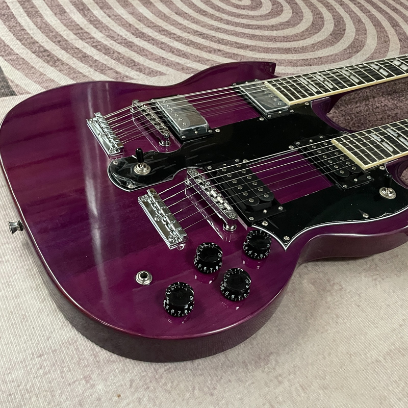 Purple SG Double Neck Electric Guitar 12+6 String H-H Pickup