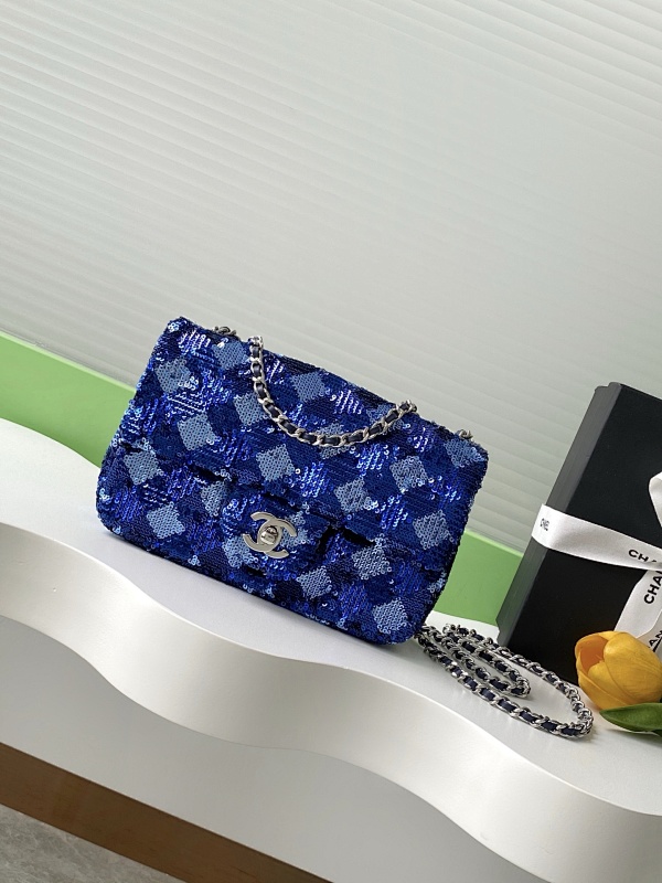 Chanel Sequin Flap Bag Blue Patchwork