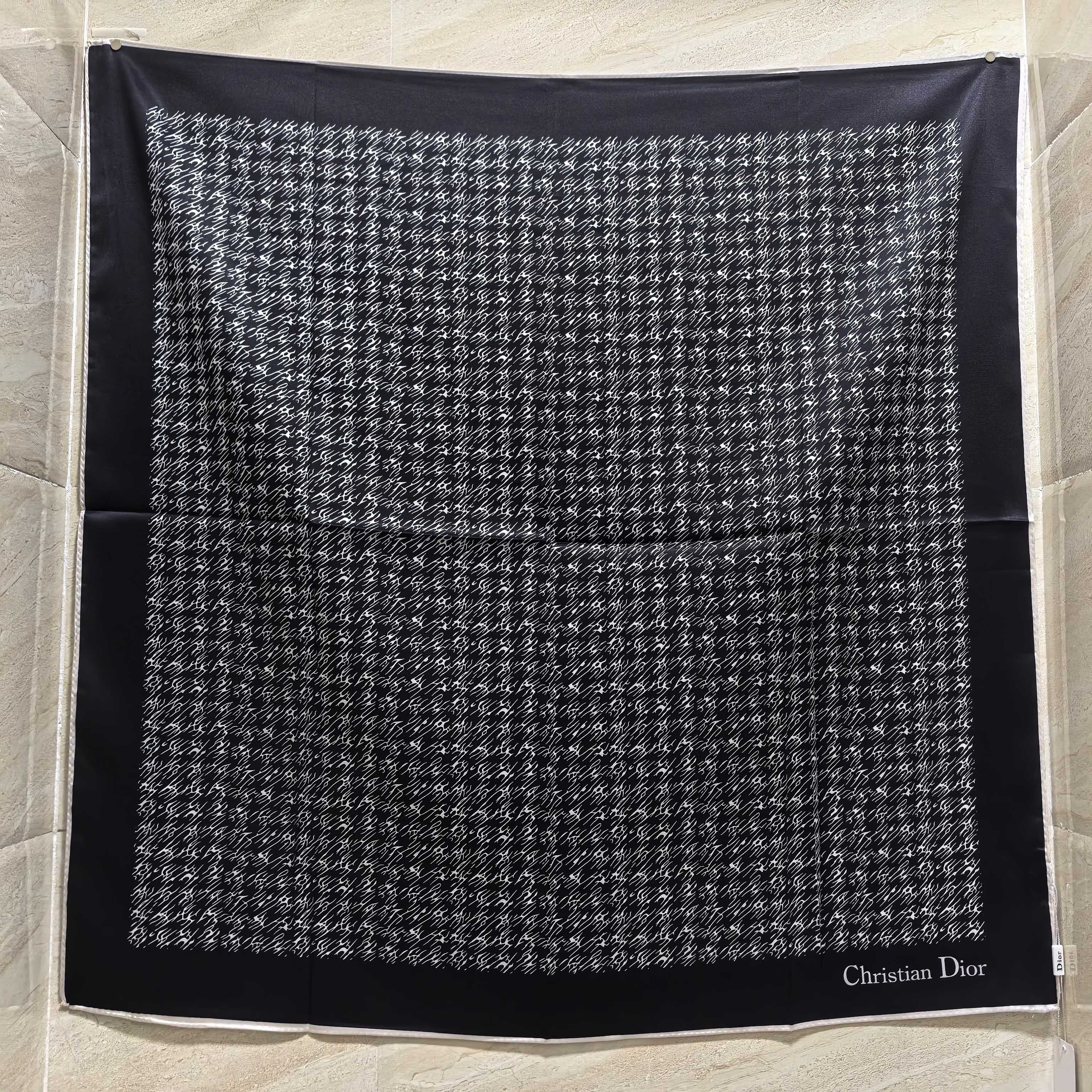 Dior Houndstooth Silk Square Scarf Black and Burgundy 90 x 90 cm product images