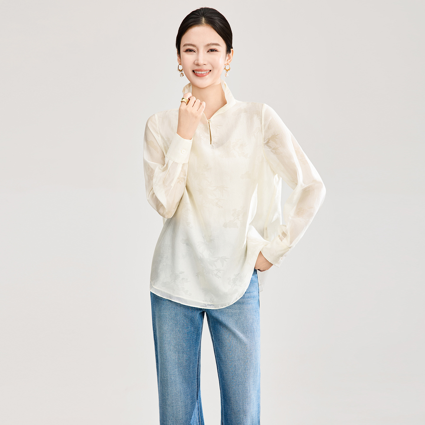 Summer Autumn Jacquard Shirt Female Blouses Ladies Tops Office Lady Elegant Clothing