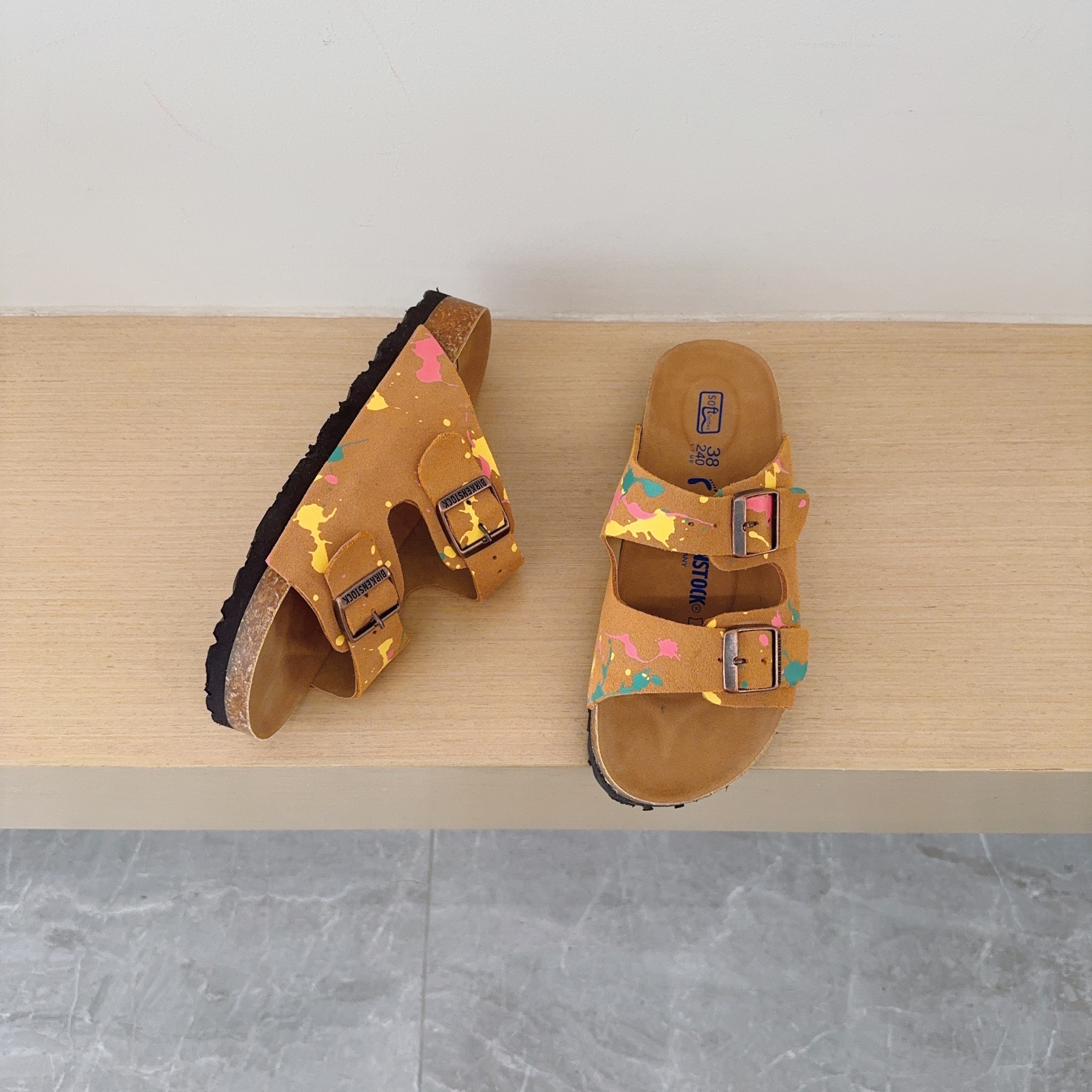 Splatter Graffiti Birken-Style Two-Strap Sandals