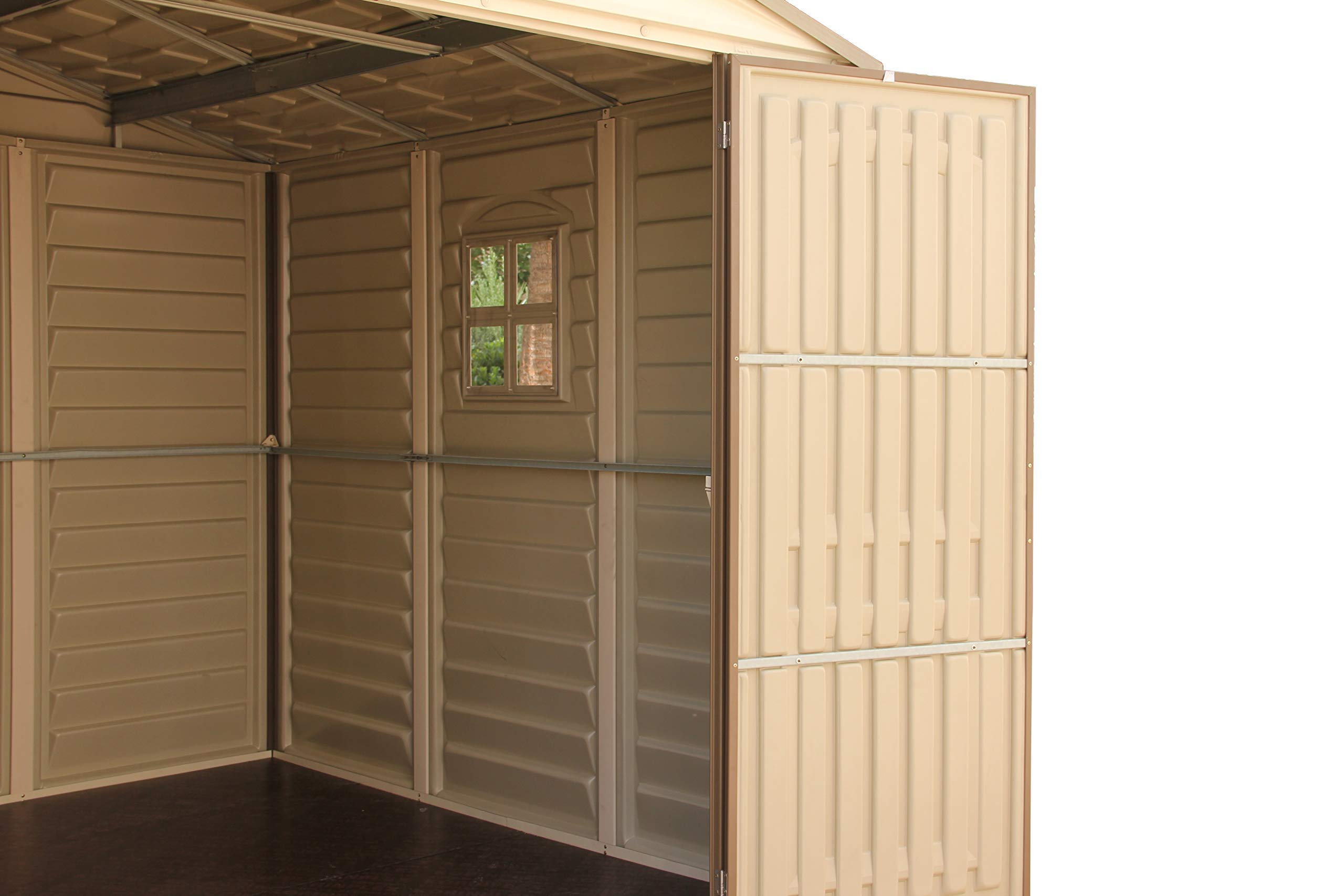 10x8 Feet V2 Wood Side Vinyl Shed - Ivory/Brown