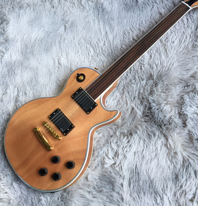 Electric Guitar 6 strings Nature Fretless Rosewood Fretboard Gold Hardware