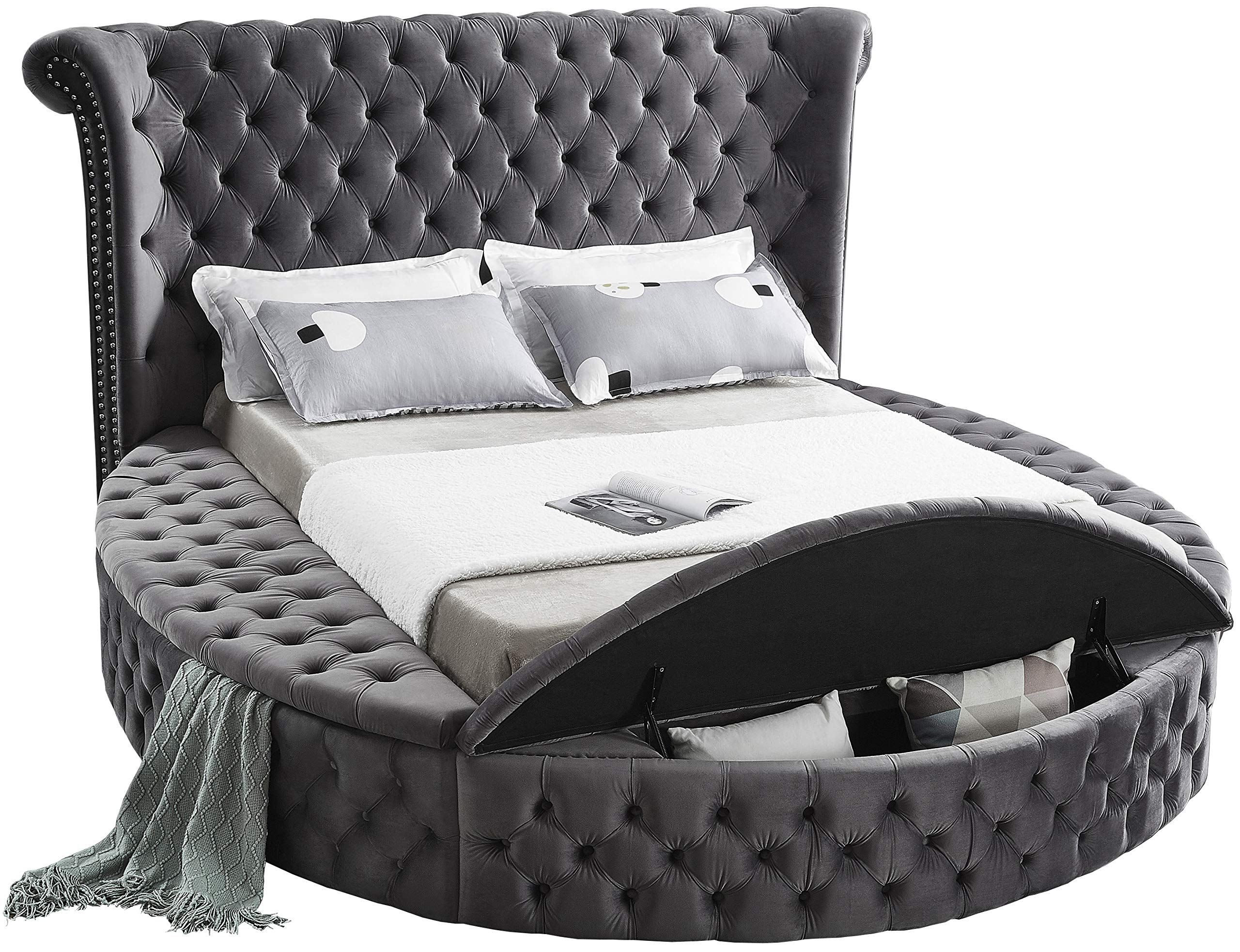 Contemporary Round Shaped Velvet Upholstered Bed with Deep