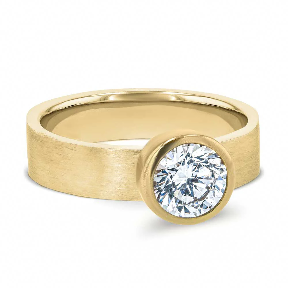 Erin Round Lab Grown Diamond Bezel 4mm Wide Band Solitaire Engagement Ring