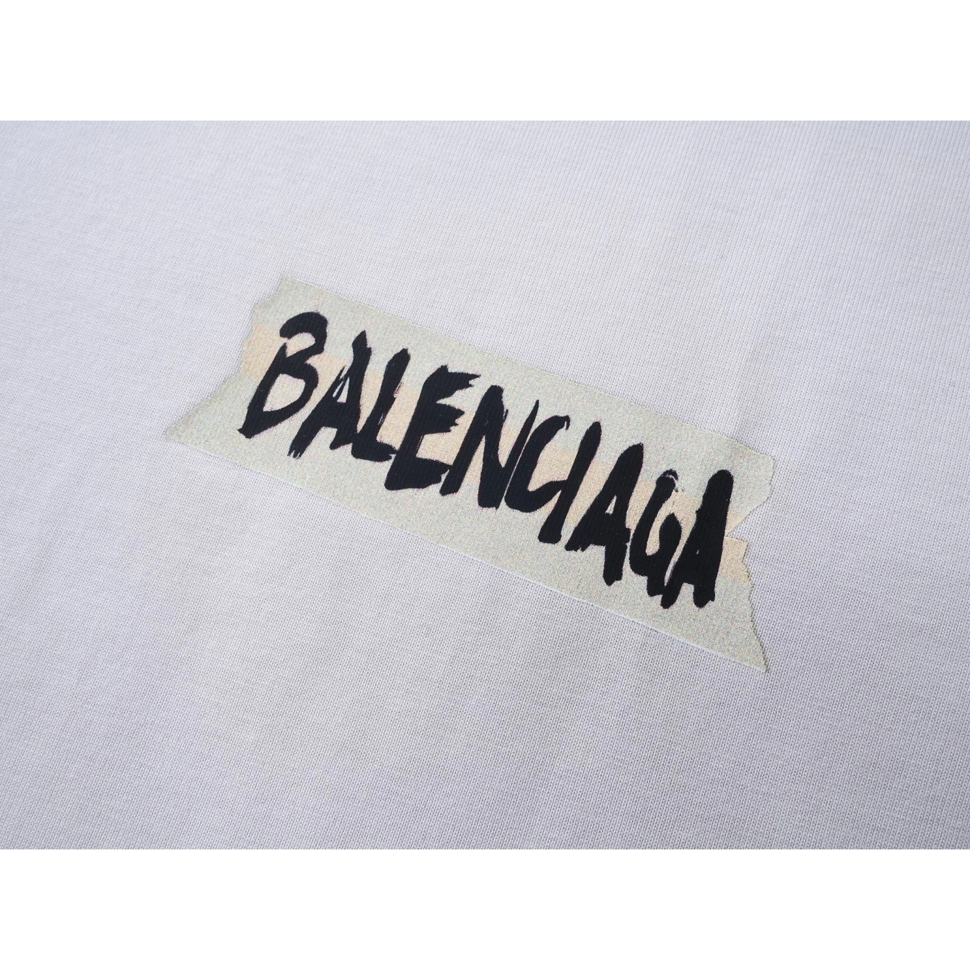 Balenciaga Masking Tape Printed Washed Distressed T-shirt Black/White/Olive Green