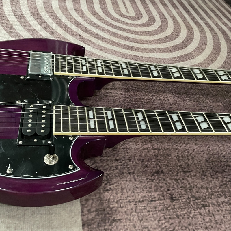 Purple SG Double Neck Electric Guitar 12+6 String H-H Pickup