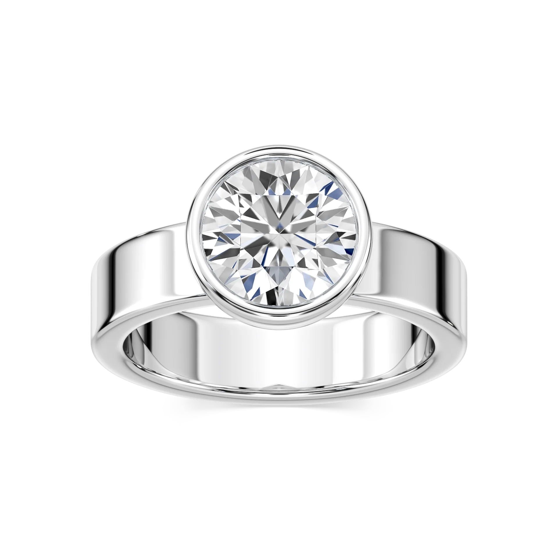 Erin Round Lab Grown Diamond Bezel 4mm Wide Band Solitaire Engagement Ring