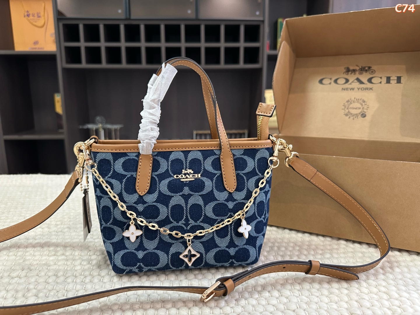 Coach Mini Tote Crossbody Bag with Chain Charms