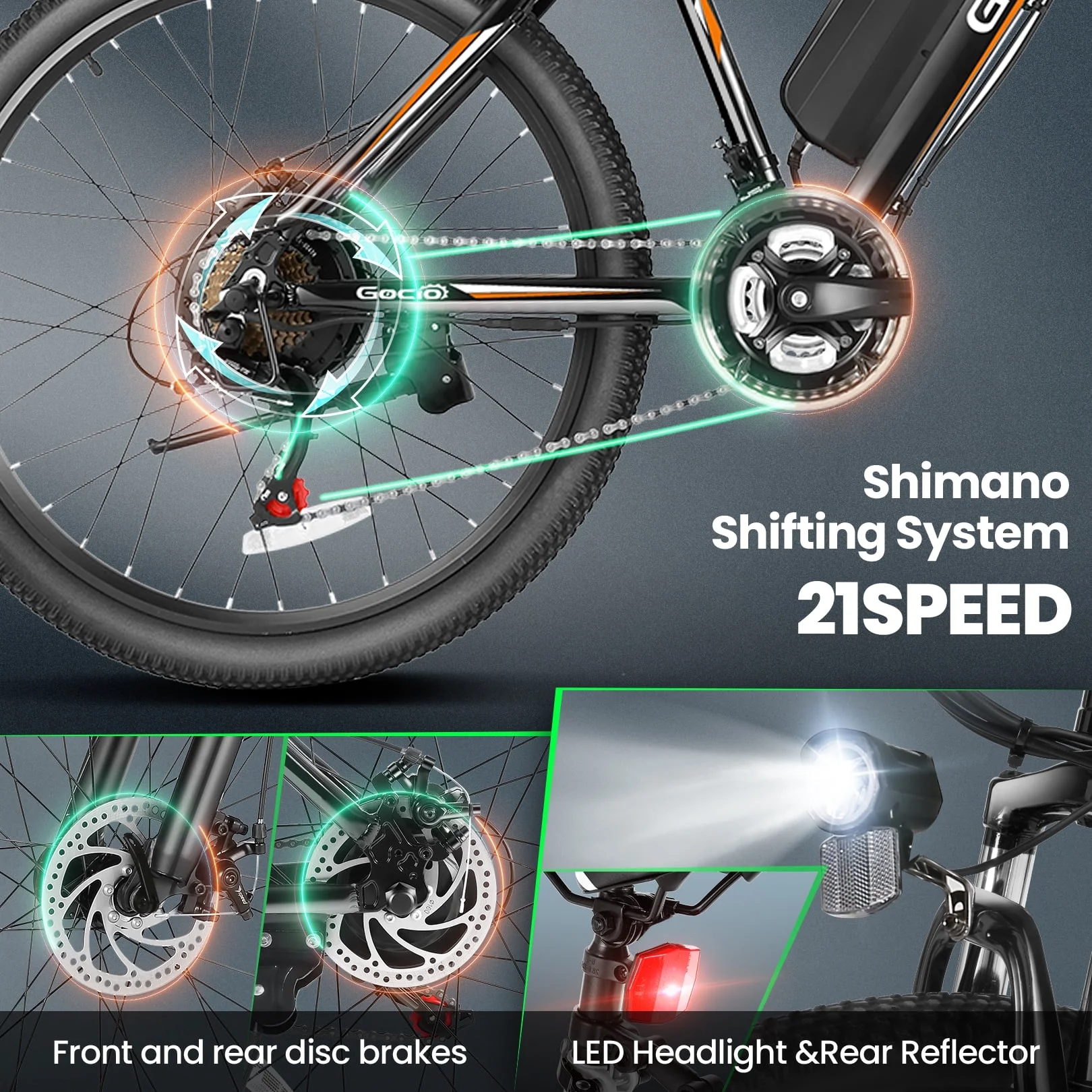 Gocio 26in Electric Mountain Bike, 500W, 48V 375Wh, 21-Speed