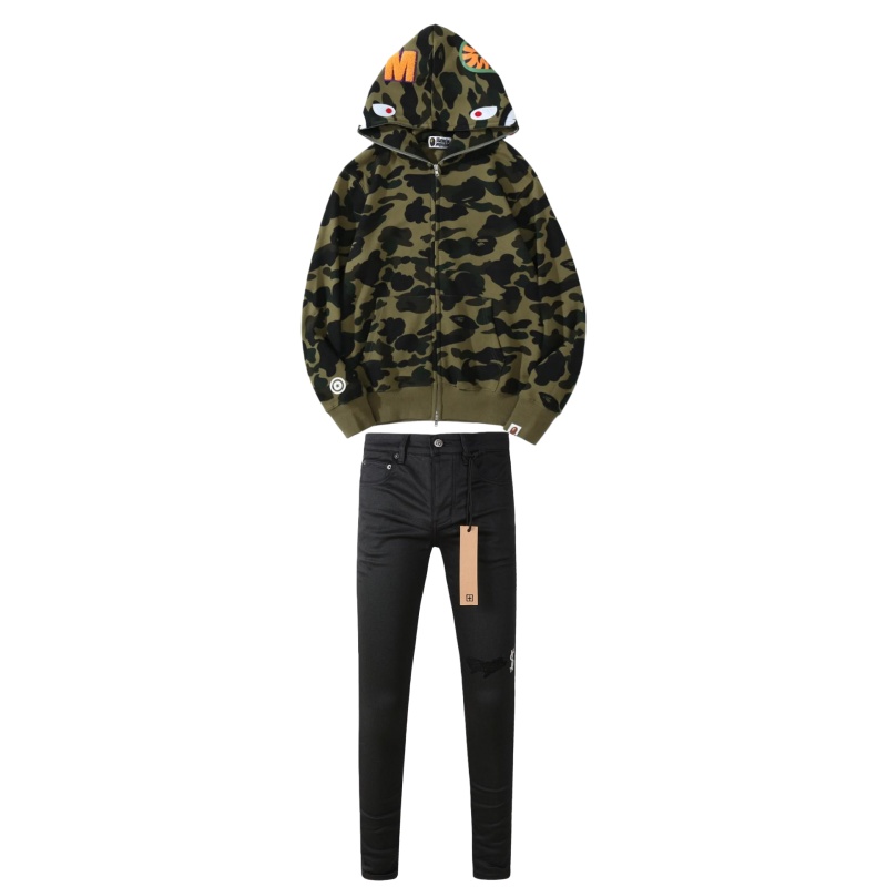 BAPE Cloro Camo Shark Full Zip Green Hoodie + Ksubi Jeans 3020