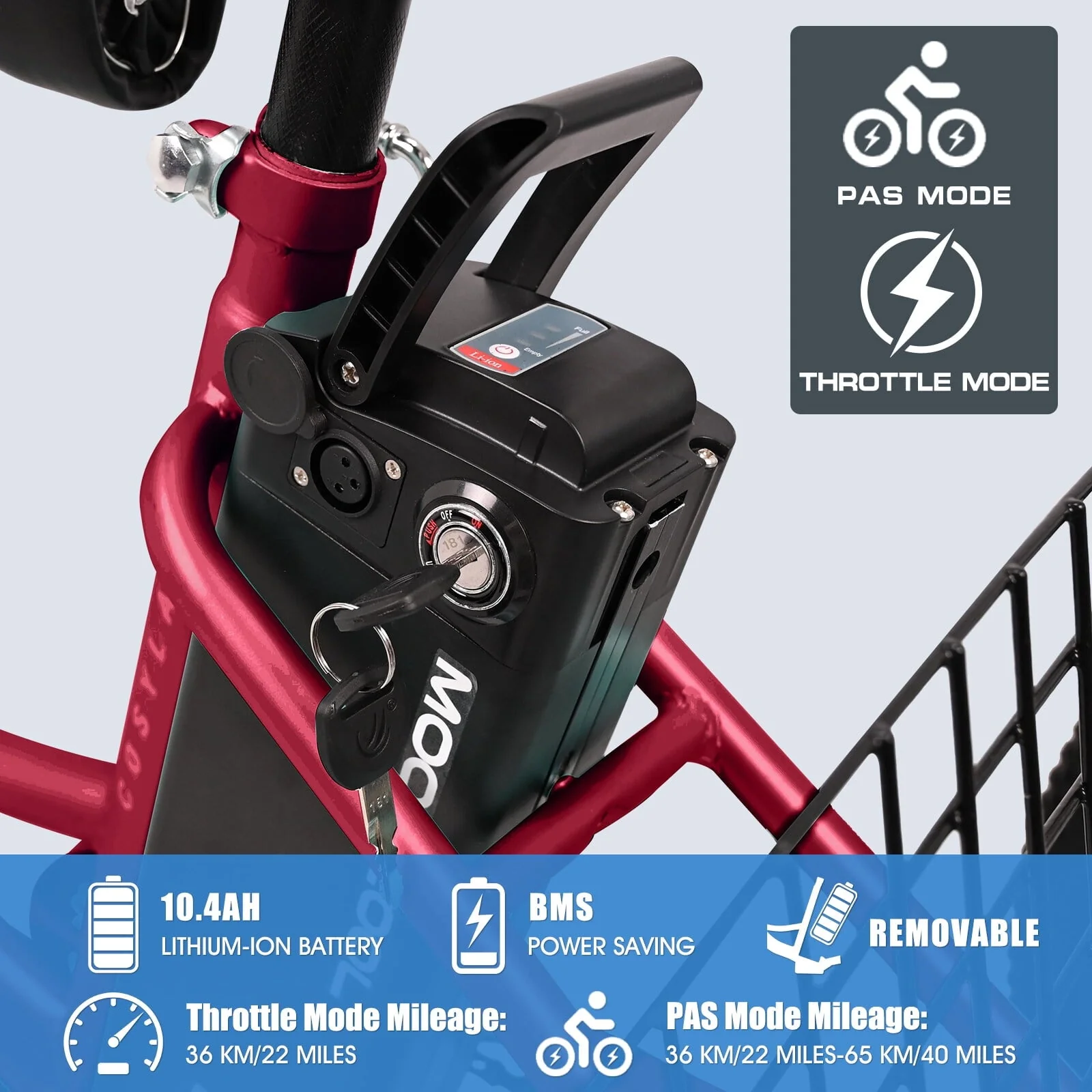 Lilypelle 24in Electric Tricycle with Basket, 350W, 36V 10.4Ah