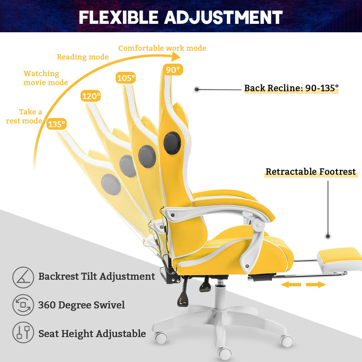 RGB PC & Racing Game Chair With Massage And Bluetooth
