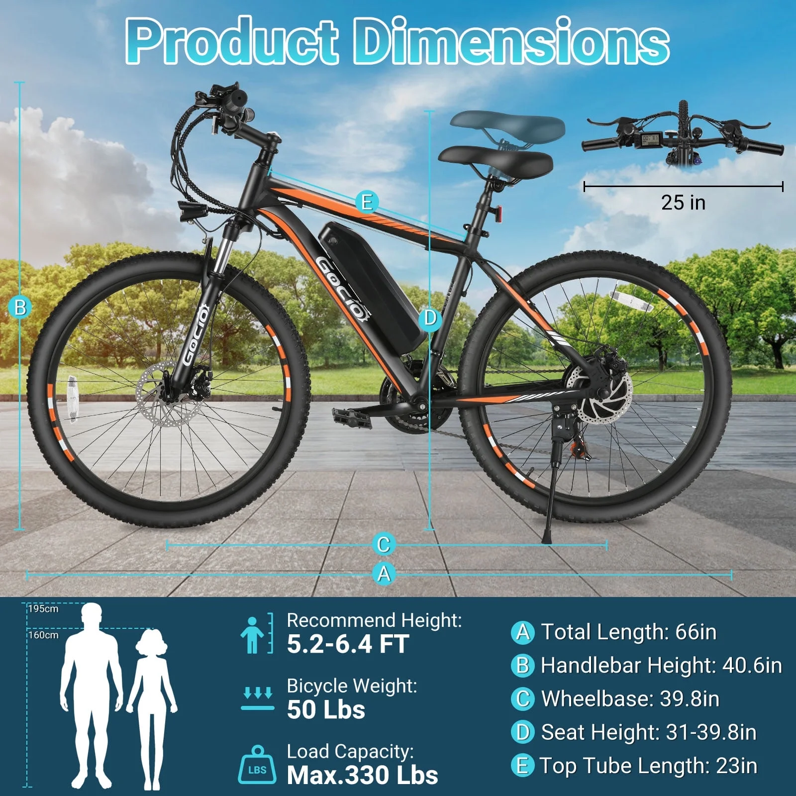 Gocio 26in Electric Mountain Bike, 500W, 48V 7.8Ah