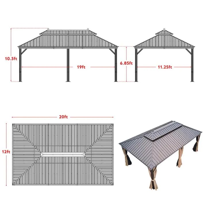 20 Ft. W x 12 Ft. D Galvanized Steel Patio Gazebo