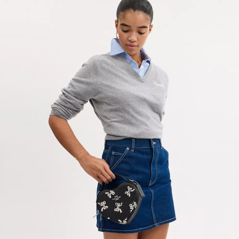 Heart Crossbody Bag With Bow Print