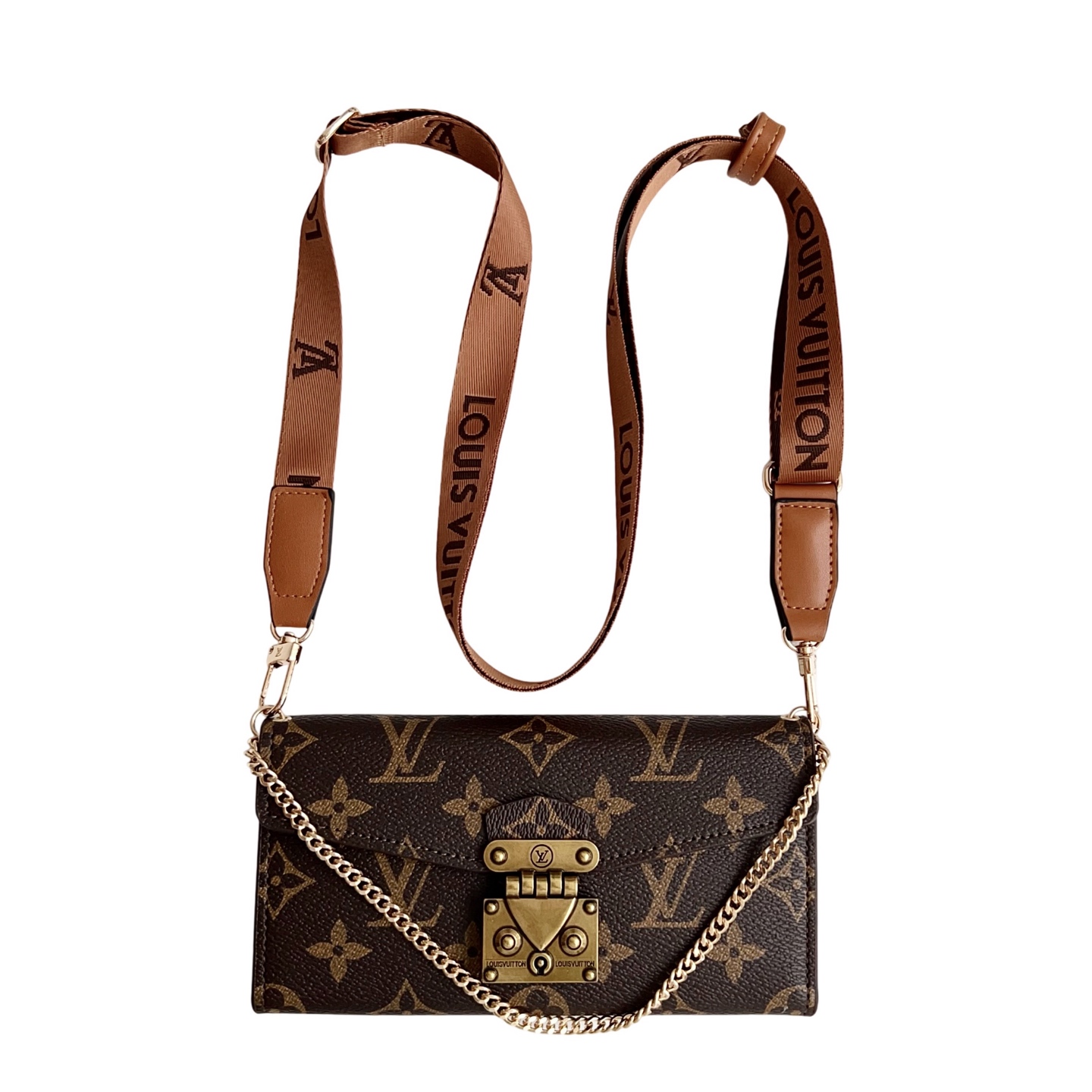 LV & Gucci Monogram Flip Phone Wallet Mini Crossbody Shoulder Bag With Card Slots