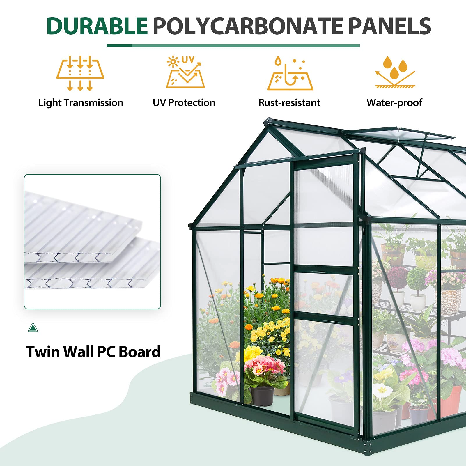 6' x 8' x 7' Walk-in Hobby Greenhouse with Sliding Door