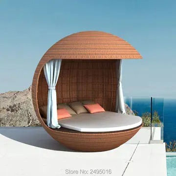 Outdoor furniture wicker ball shape Rattan Daybed with canopy For