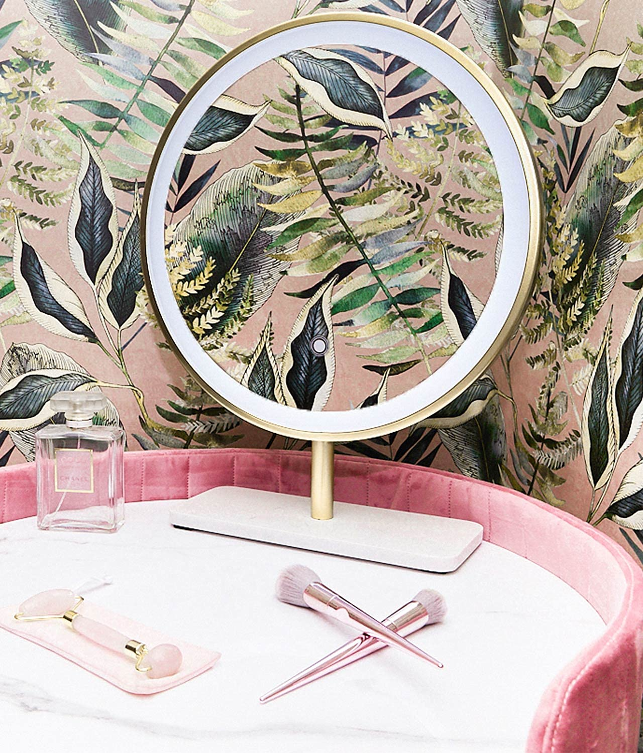 Velvet Dressing Table with LED Mirror in Pink