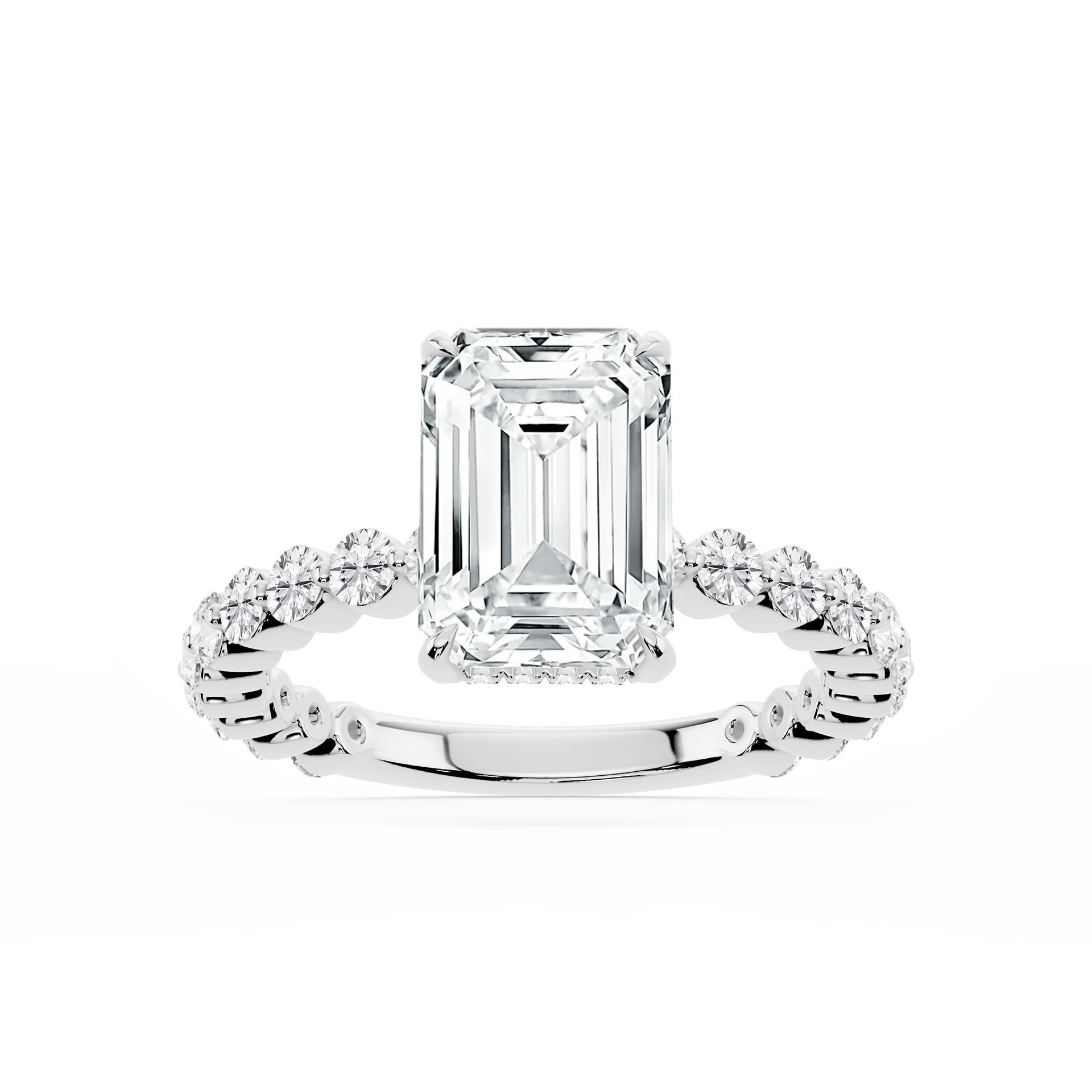 Tamara Emerald Lab Grown Diamond Single Shared Prong Hidden Halo Engagement Ring