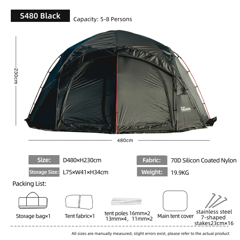 BLACK DRAGON S480 Nylon Tent Spherical Dome, Large Space, Windproof and Rainproof