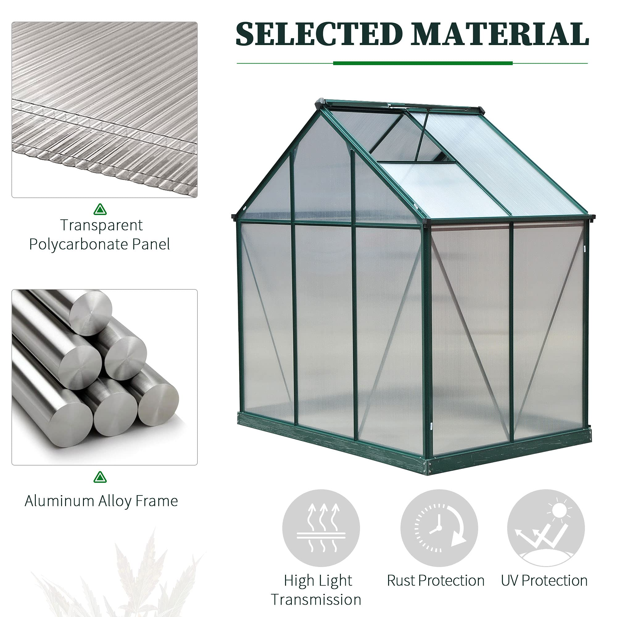 6'x4'x7' Polycarbonate Greenhouse Walk-in Plant Greenhouse for