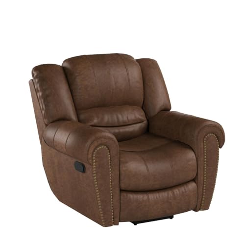 CANMOV Leather Recliner Chair, Classic and Traditional Manual Recliner Chair with Comfortable Arms and Back Single Sofa for Living Room, Nut Brown