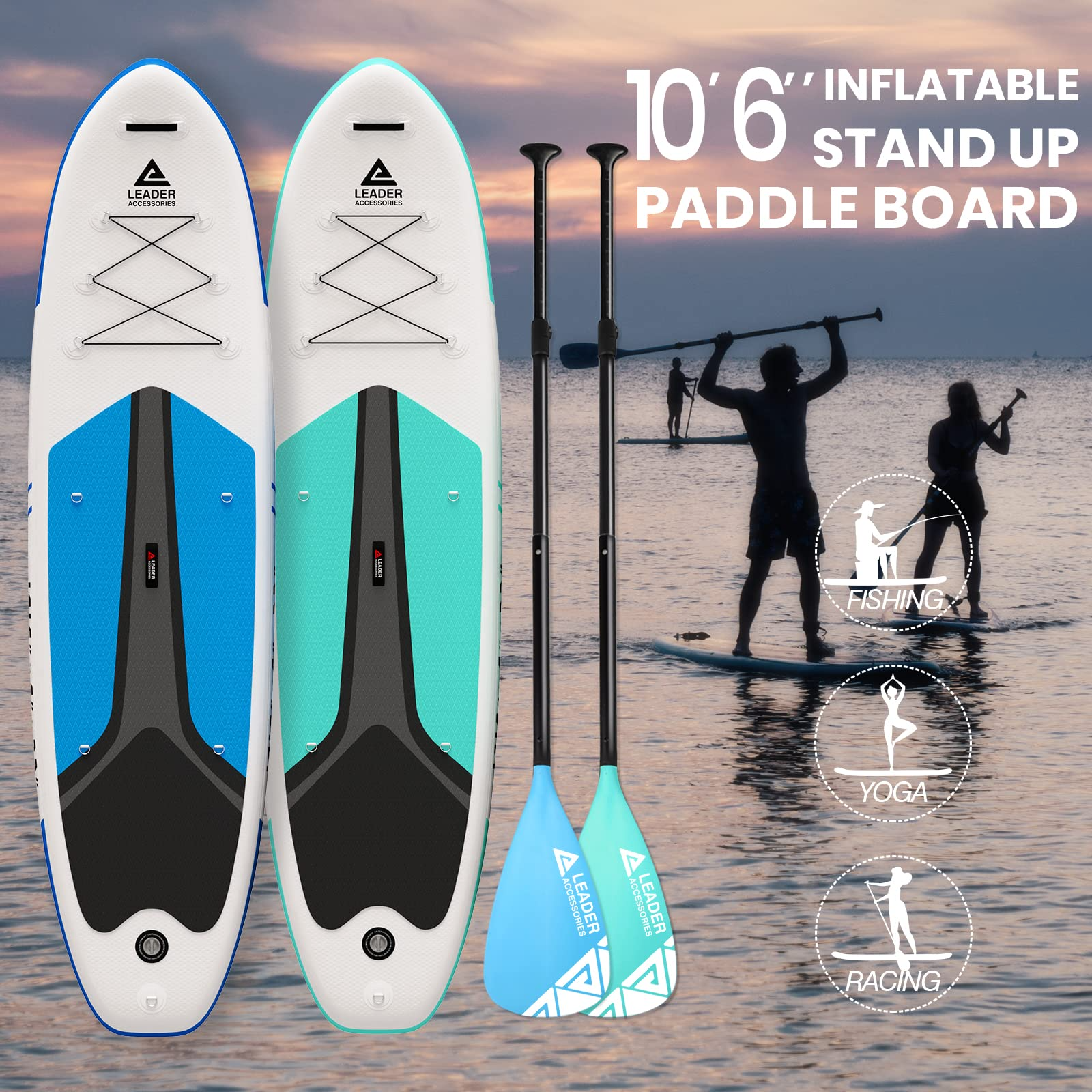 Inflatable Stand up Board with Fins Adjustable Paddle Kayak